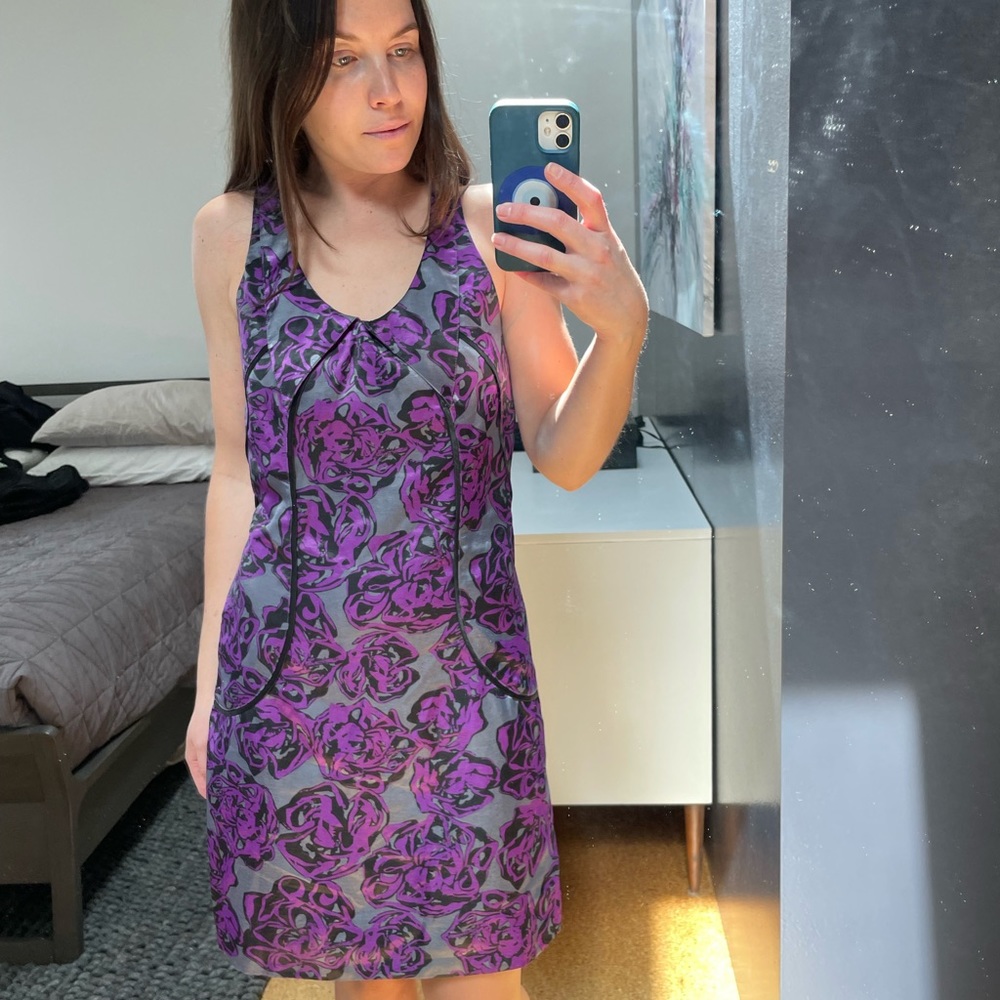 Richard Chai for Target Racer Back Grey Dress with Purple & Black Floral Swirls